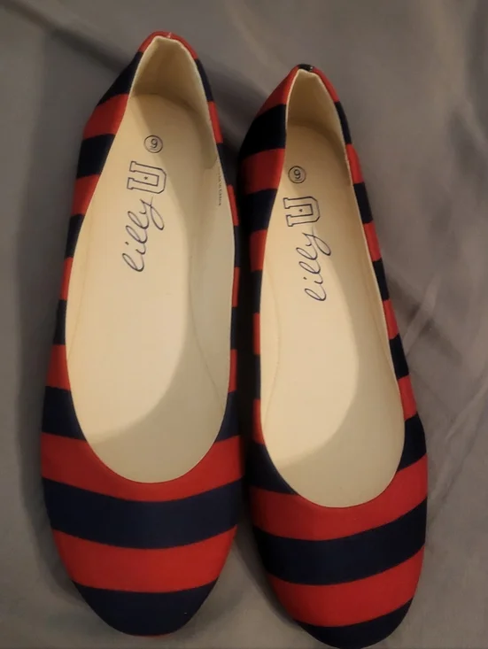 NWOT Red and Navy Striped Women’s Ballet Flats - Picture 2 of 7